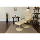 Contemporary Cream Leather Recliner and Ottoman with Leather Wrapped Base