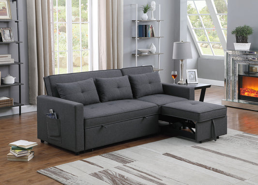 Zoey 79.75" Dark Gray Linen Convertible Sleeper Sofa with Side Pocket