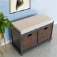 Home Collection Shoe Storage Bench with 2 Brown Drawer and White Cushion