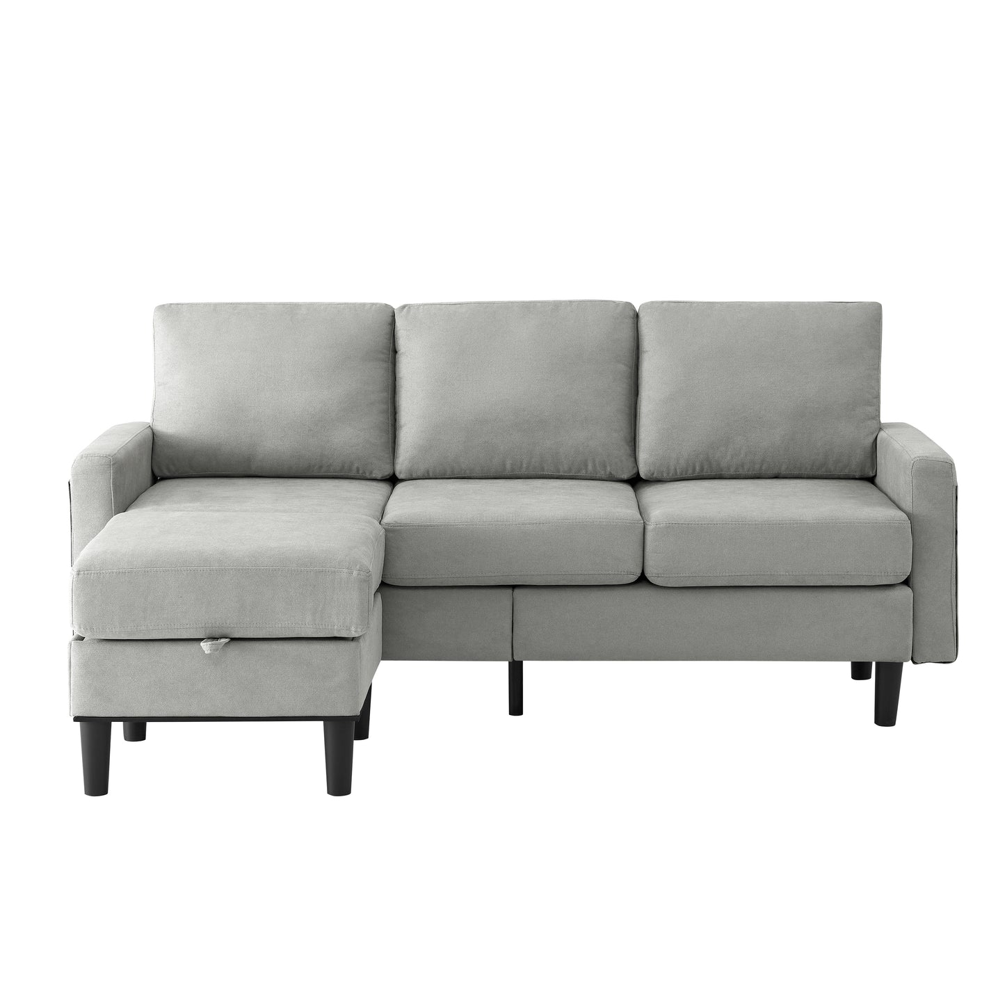 Upholstered Sectional Sofa Couch, L Shaped Couch With Storage Reversible Ottoman Bench 3 Seater for Living Room, Apartment, Compact Spaces, Fabric Light Gray