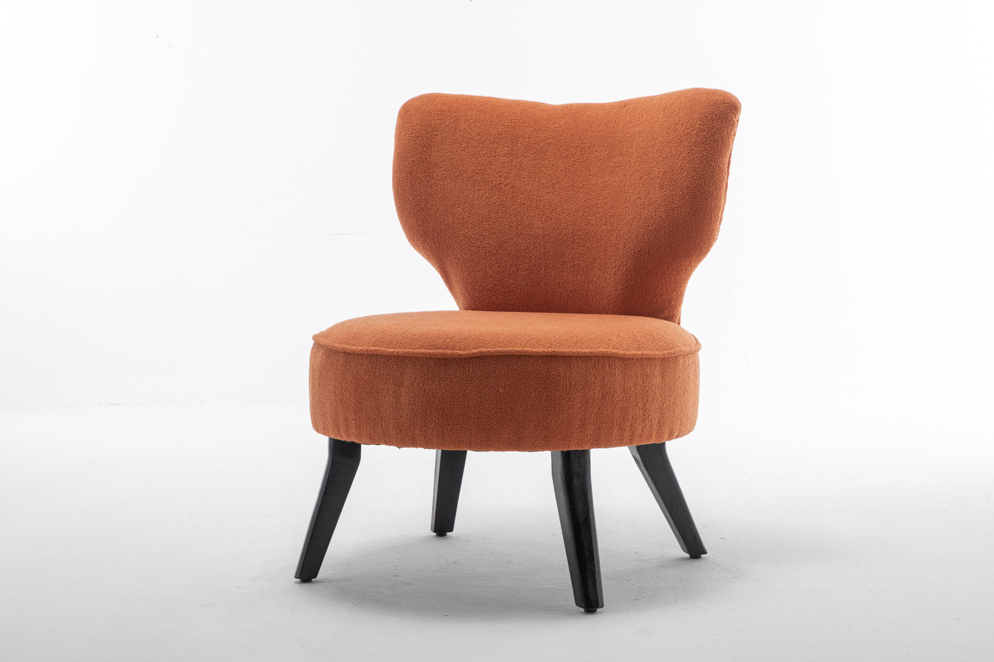 Teddy velvet Single accent chair, wooden legs, padded upholstery, High density foam, small modern armless chair, living room bedroom, ORANGE