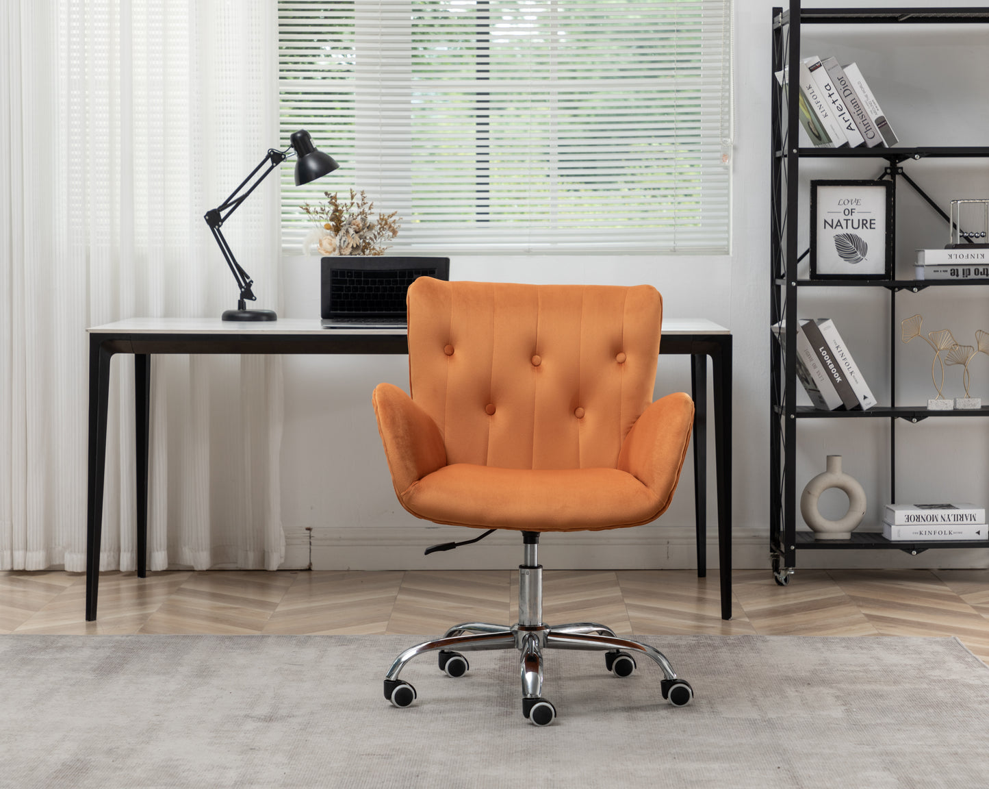 velvet office chair, modern velvet tufted home office chair with wheels, adjustable height swivel, comfortable armchair,button tufted chair,Suitable for study, bedroom, living room, Orange