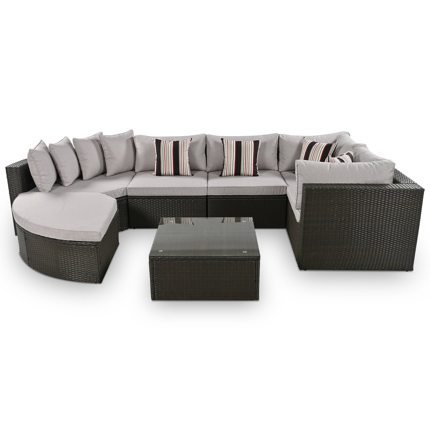 GO 7-piece Outdoor Wicker Sofa Set, Rattan Sofa Lounger, With  Colorful Pillows, Conversation Sofa, For Patio, Garden, Deck, Brown Wicker, Gray Cushion