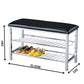 Metal Shoe Bench with Black Faux Leather Seat, Silver