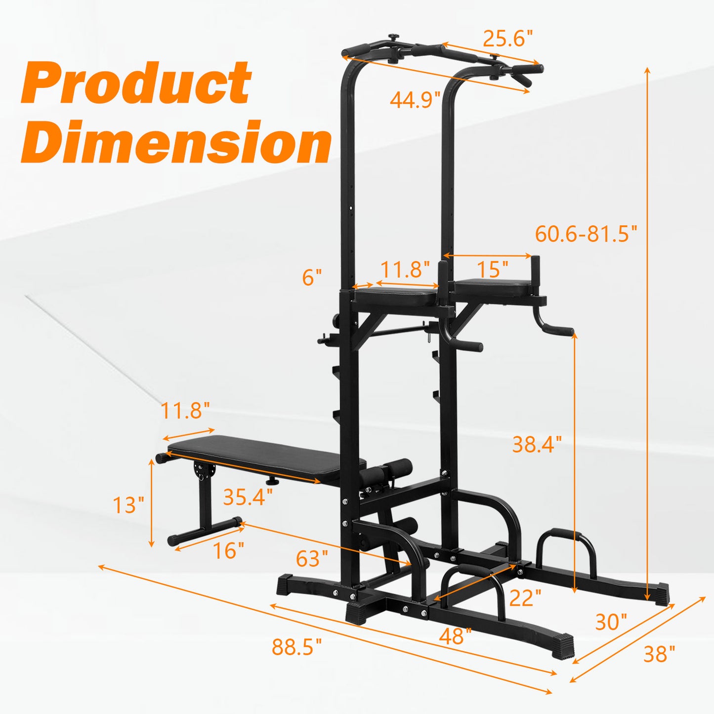 Power Tower with Bench Pull Up Bar Dip Station Adjustable Height Dip Stand Heavy Duty Multi-Function Fitness Rack