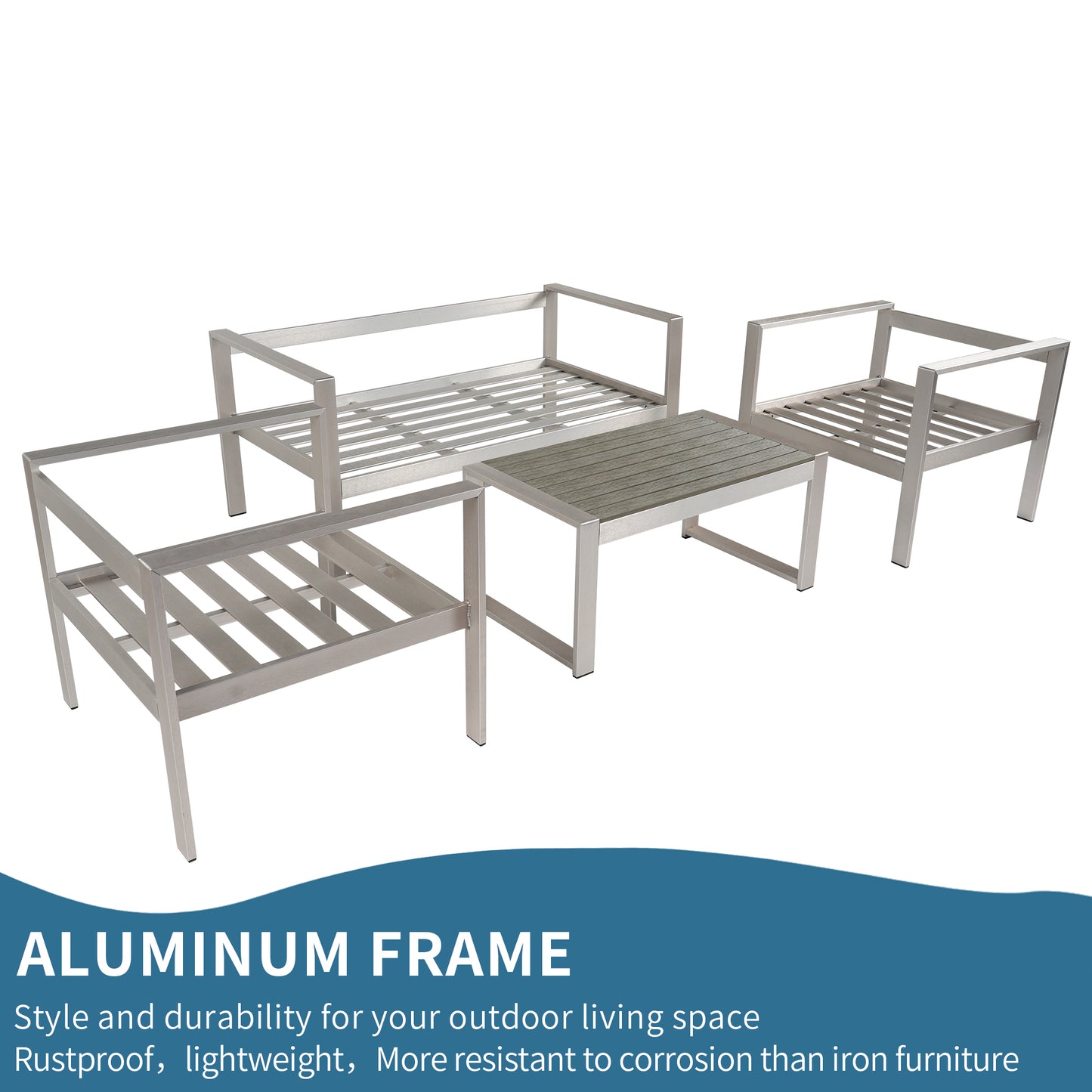 Aluminum Modern 4 Piece Sofa Seating Group For Patio Garden Outdoor