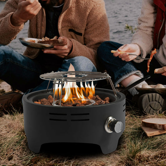 15 inch Outdoor Portable Propane Fire Pit, Camping Fire Pit with Cooking Support Tabletop Fire Pit with Quick Connect Regulator