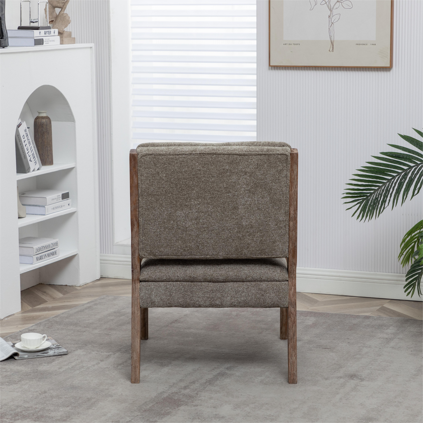 FONDHOME Chenille Single Accent Chair, Wooden Legs, Thick Upholstery, High Density Foam, Small Modern Armless Chair For Living Room Bedroom, Khaki