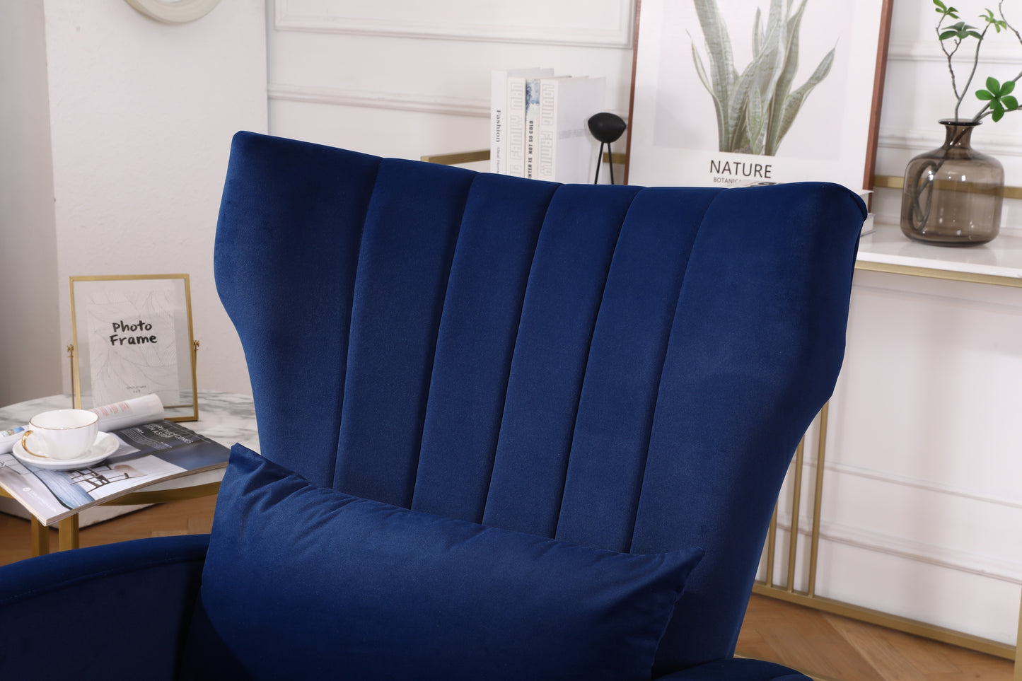 FONDHOME Velvet Accent Chair, Modern Living Room Armchair Comfy Upholstered Single Sofa Chair for Bedroom Dorms Reading Reception Room with Gold Legs & Small Pillow, Royal Blue