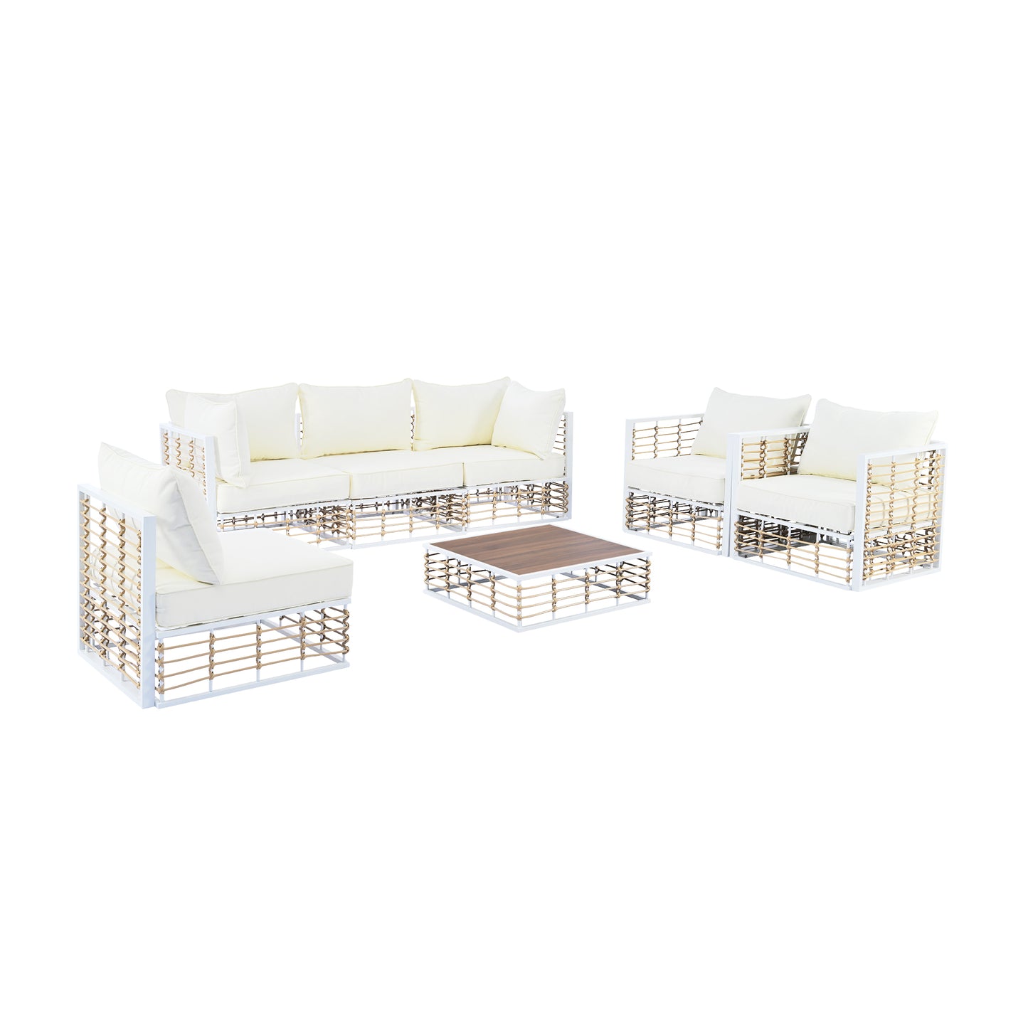 TOPMAX Modern Minimalist 7-Piece Metal Patio Sectional Sofa Set, All-Weather Garden Conversational Furniture Set with Thick Cushions and Coffee Table for Indoor Outdoor, White