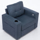 Modern Swivel Sofa, Ergonomic Casual 90 Degree Swivel Single Sofa Seat with Drink Holder Living Room Chair ,Soft Egyptian Velvet Sofa Chair (Blue)