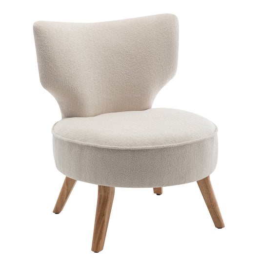 Teddy velvet Single accent chair, wooden legs, padded upholstery, High density foam, small modern armless chair, living room bedroom, BEIGE