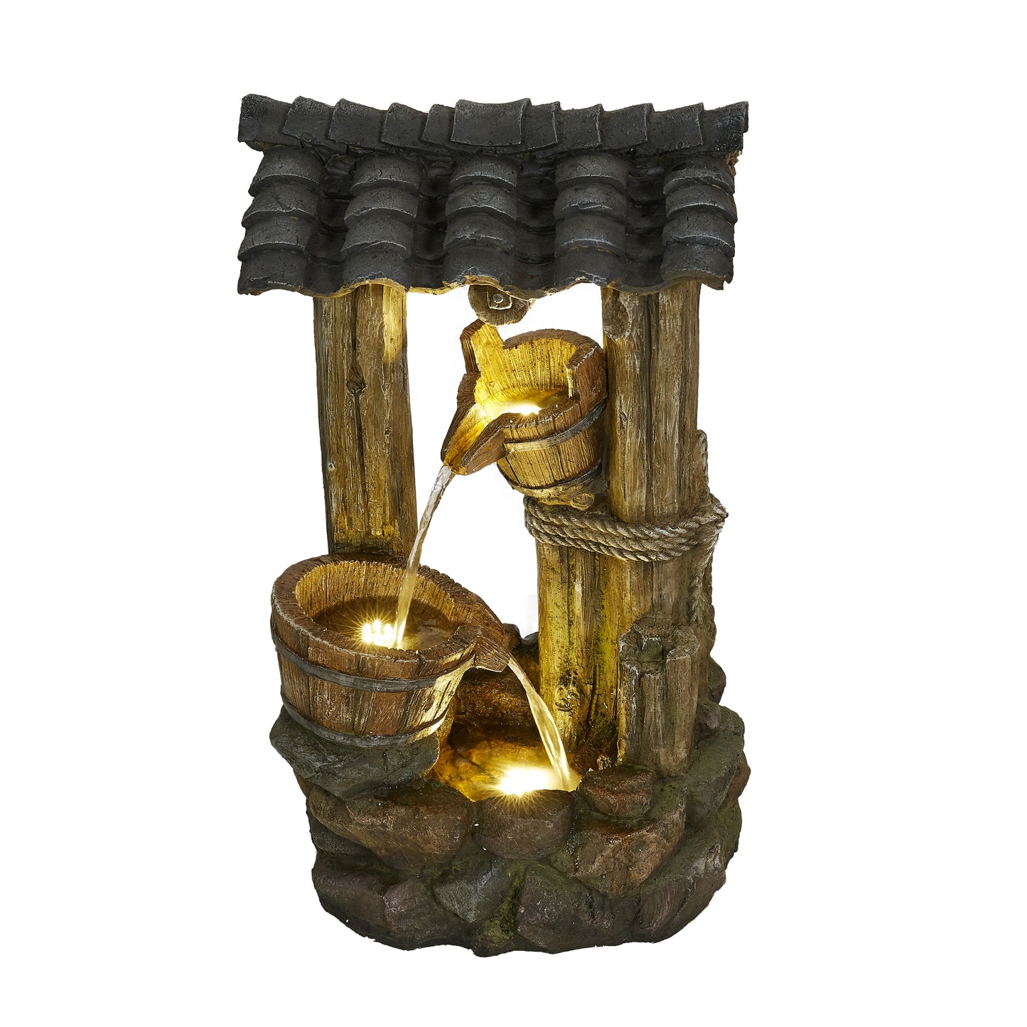 Indoor Outdoor  3-Tier Floor Rack Water Fall Fountain with Yellow LED Light for Patio Yard Garden Lawn GPF200038-Y