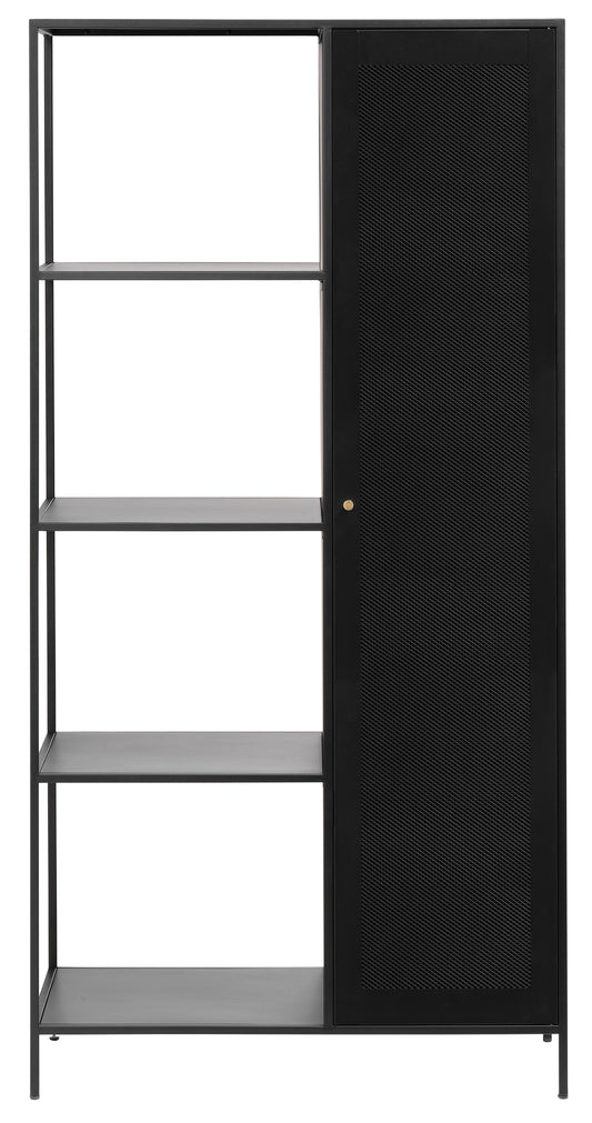 70.7 H x 13.7 W x 35.2 D Black Metal 1-Door Wardrobe with 1 Metal Mesh Door and Versatile Storage Bookcase