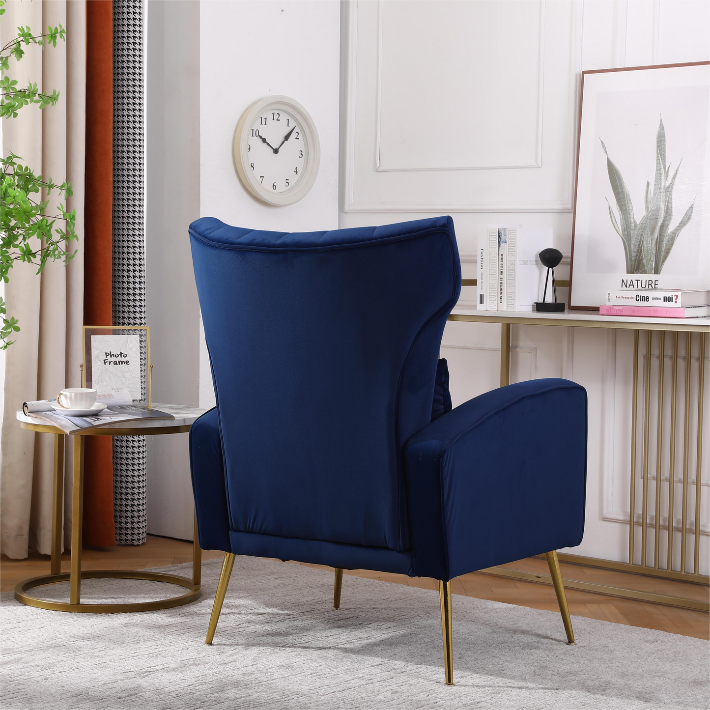 FONDHOME Velvet Accent Chair, Modern Living Room Armchair Comfy Upholstered Single Sofa Chair for Bedroom Dorms Reading Reception Room with Gold Legs & Small Pillow, Royal Blue