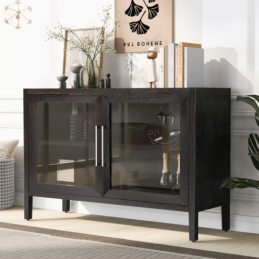 U-Style Wood Storage Cabinet with Two Tempered Glass Doors ,Four Legs and Adjustable Shelf,Suitable for Living Room, Study and Entrance