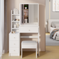 Left Bedside Cabinet Vanity Table + Cushioned Stool, Extra large Sliding mirror, Multi Layer High Capacity Storage, Left Bedside Cabinet, Practical Fashionable Dresser, Modern Makeup Furniture