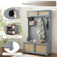 Casual Style Hall Tree Entryway Bench with Rattan Door Shelves and Shoe Cabinets, SOLID WOOD Feet, Gray, 40.16"W*18.58"D*64.17"H