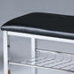 Metal Shoe Bench with Black Faux Leather Seat, Silver