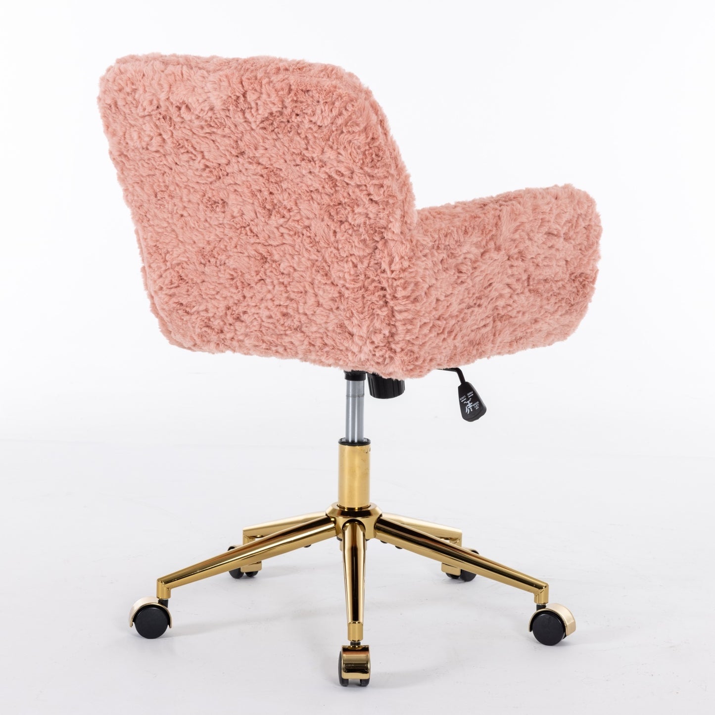 A&A Furniture Office Chair,Artificial rabbit hair Home Office Chair with Golden Metal Base,Adjustable Desk Chair Swivel Office Chair,Vanity Chair(Pink)