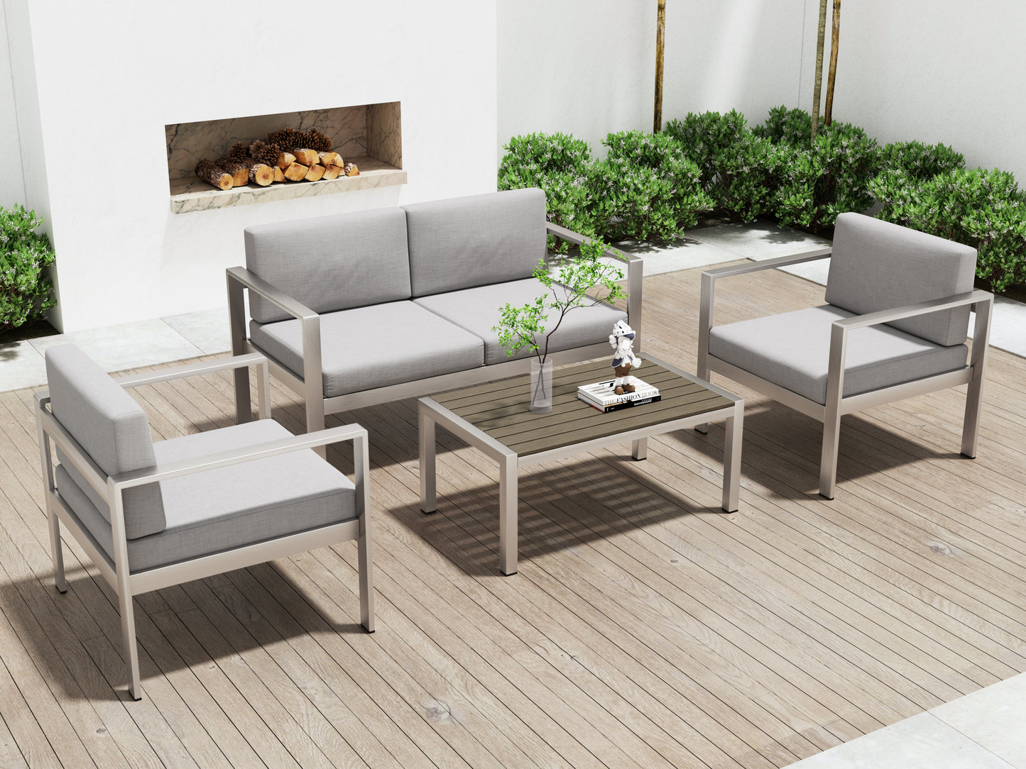 Aluminum Modern 4 Piece Sofa Seating Group For Patio Garden Outdoor