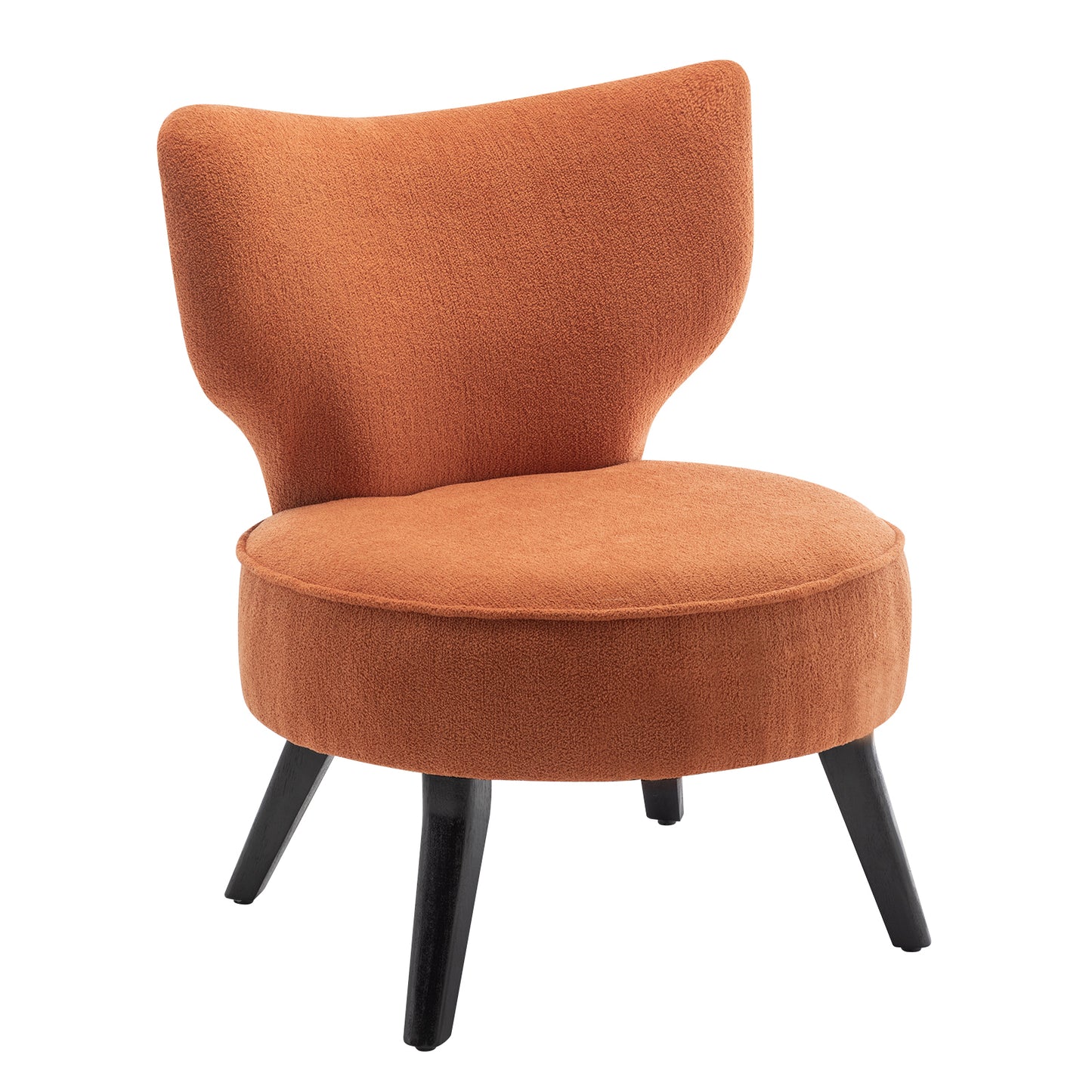 Teddy velvet Single accent chair, wooden legs, padded upholstery, High density foam, small modern armless chair, living room bedroom, ORANGE