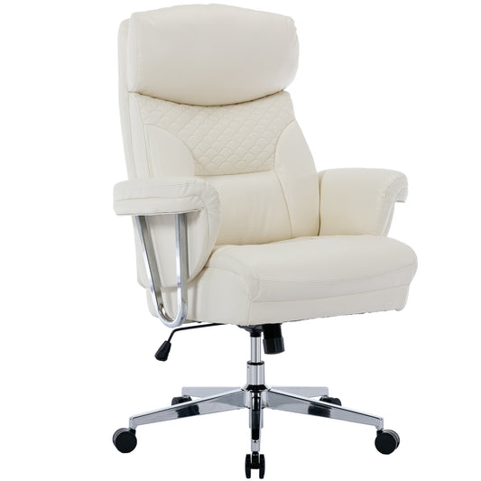 High Back Executive Office Chair 300lbs-Ergonomic Leather Computer Desk Chair , Thick Bonded Leather Office Chair for Comfort and Lumbar Support, Adjustable Rock Back Tension(white)