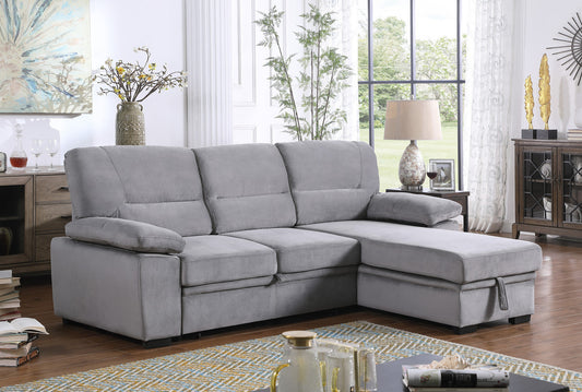 Kipling 97.5" Gray Velvet Fabric Reversible Sleeper Sectional Sofa Chaise