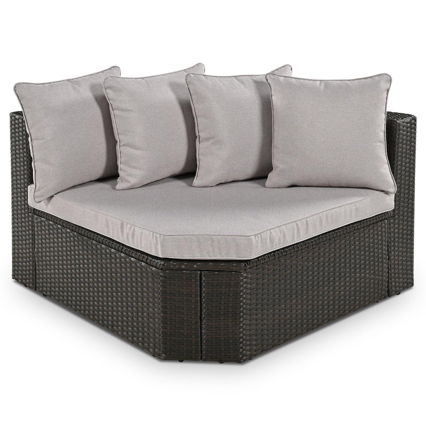 GO 7-piece Outdoor Wicker Sofa Set, Rattan Sofa Lounger, With  Colorful Pillows, Conversation Sofa, For Patio, Garden, Deck, Brown Wicker, Gray Cushion