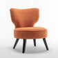 Teddy velvet Single accent chair, wooden legs, padded upholstery, High density foam, small modern armless chair, living room bedroom, ORANGE