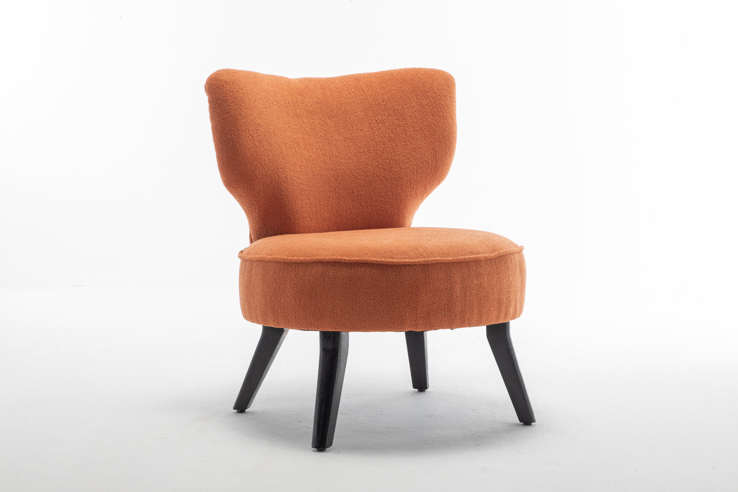 Teddy velvet Single accent chair, wooden legs, padded upholstery, High density foam, small modern armless chair, living room bedroom, ORANGE