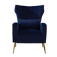 FONDHOME Velvet Accent Chair, Modern Living Room Armchair Comfy Upholstered Single Sofa Chair for Bedroom Dorms Reading Reception Room with Gold Legs & Small Pillow, Royal Blue