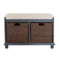 Home Collection Shoe Storage Bench with 2 Brown Drawer and White Cushion