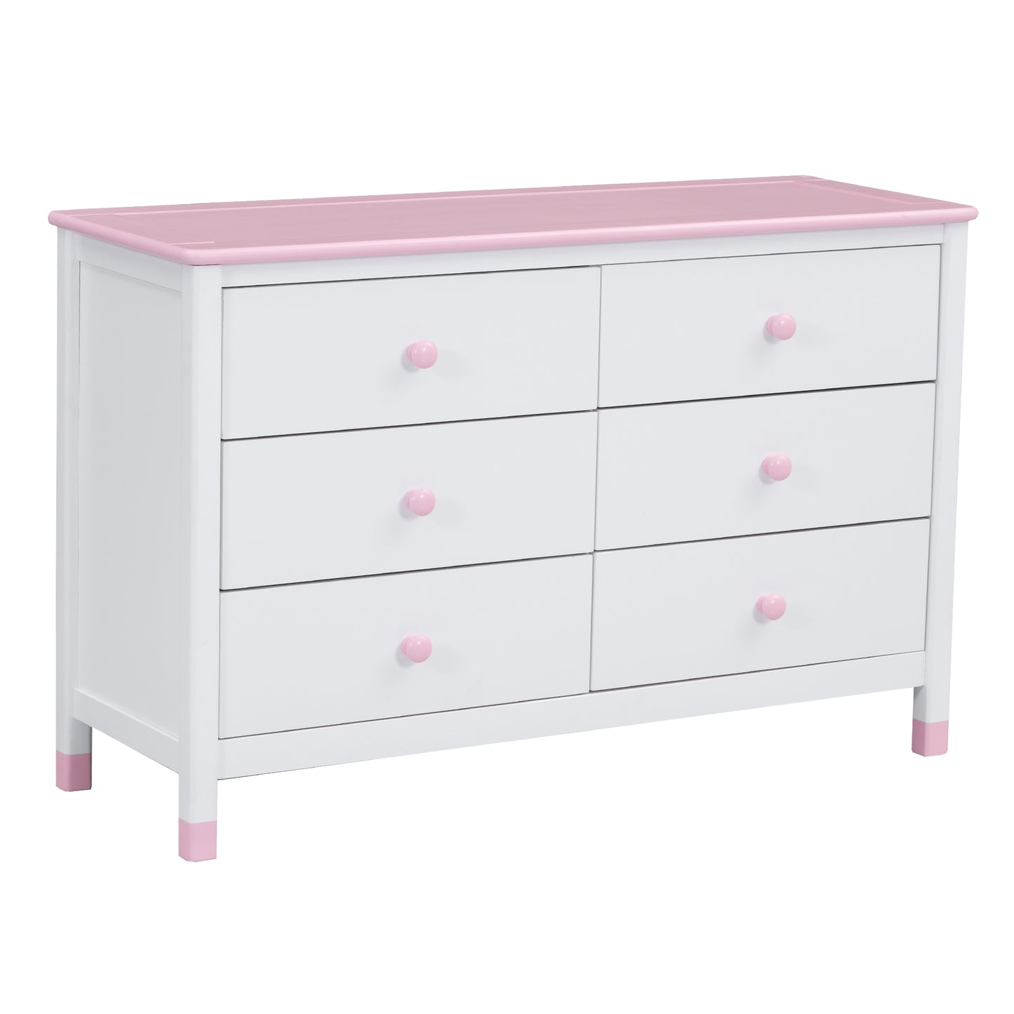 3-Pieces Bedroom Sets Full Size Platform Bed with Nightstand and Storage dresser,White+Pink