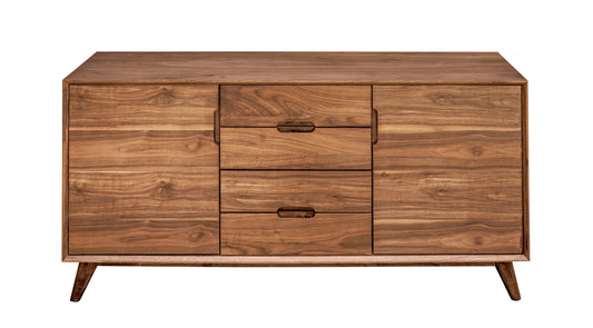 31.5 H x 17.7 W x 63 D Walnut Mid-Century Modern 3-Section Sideboard, Solid Wood Legs with Walnut Stain