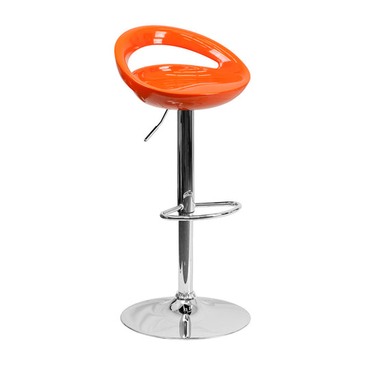 Contemporary Orange Plastic Adjustable Height Bar Stool With Chrome Base - CH-TC3-1062-ORG-GG