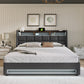 Queen size Upholstered Platform bed with a Hydraulic Storage System, LED and USB Charging, Grey (without mattress)
