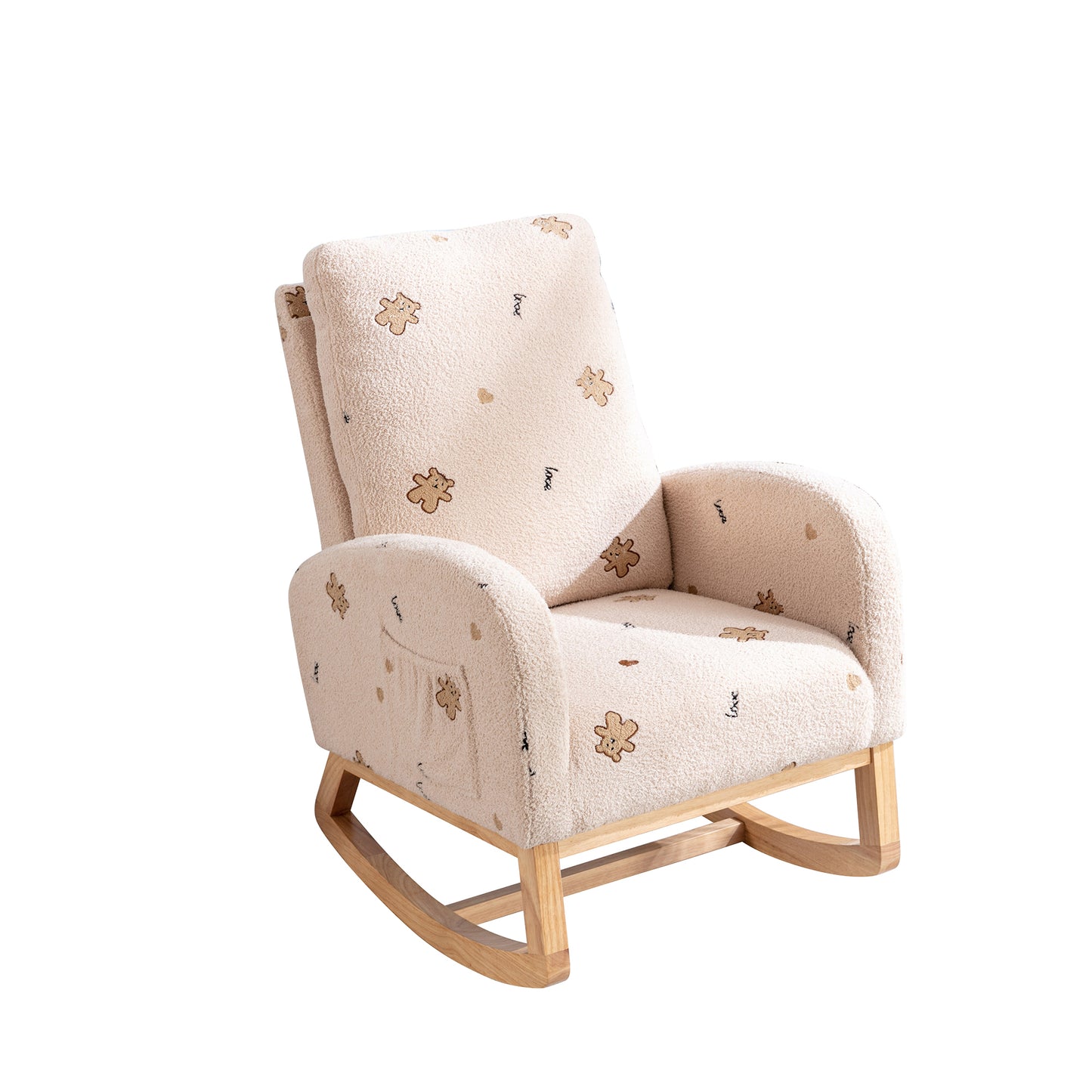 26.8"W Modern Rocking Chair for Nursery, Mid Century Accent Rocker Armchair With Side Pocket, Upholstered High Back Wooden Rocking Chair for Living Room Baby Kids Room Bedroom, Beige Boucle