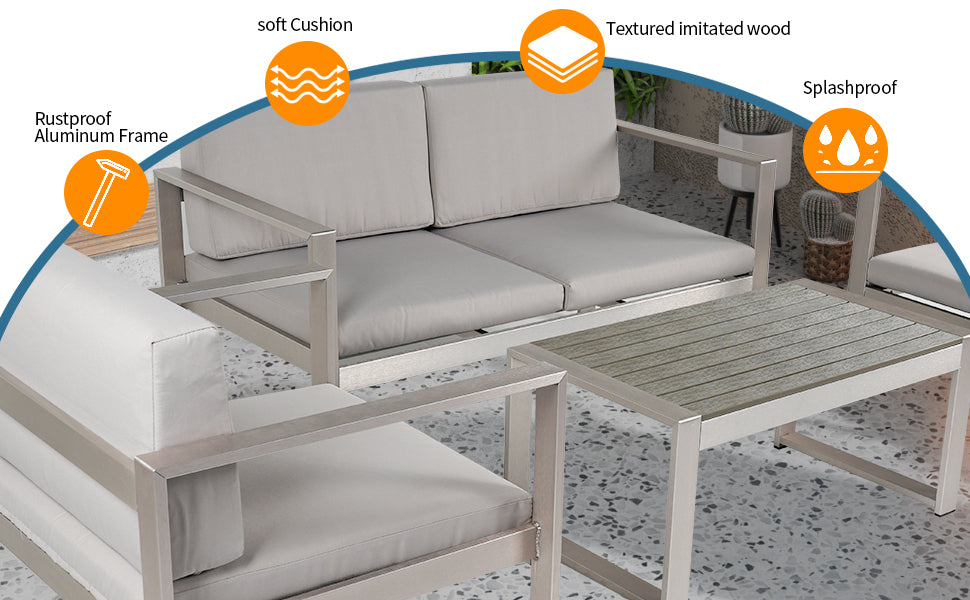 Aluminum Modern 4 Piece Sofa Seating Group For Patio Garden Outdoor