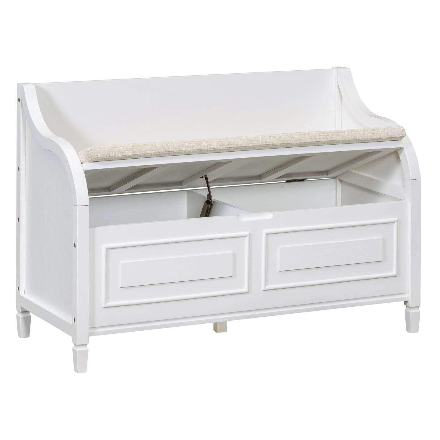 TREXM Rustic Style Solid wood Entryway Multifunctional Storage Bench with Safety Hinge (White+ Beige)