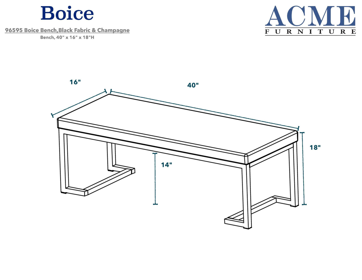 ACME Boice Bench in Black Fabric & Champagne 96595