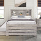 2 Pieces Bedroom Sets Farmhouse Style Full Size Bookcase Captain Bed and Nightstand, Rustic White