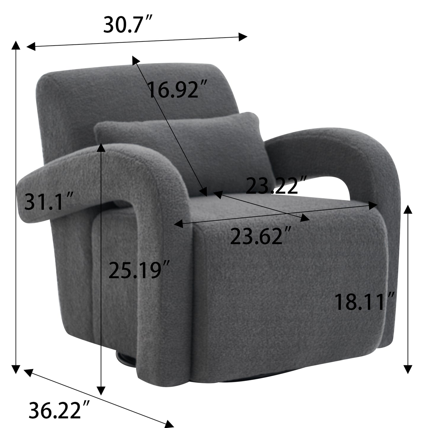 Cozy Dark Grey Teddy Fabric Armchair - Modern Sturdy Lounge Chair with Curved Arms and Thick Cushioning for Plush Comfort