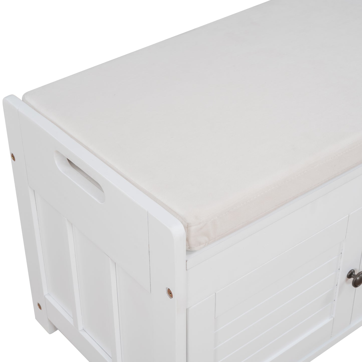 TREXM Storage Bench with 3 Shutter-shaped Doors, Shoe Bench with Removable Cushion and Hidden Storage Space (White, OLD SKU: WF284226AAK)