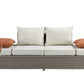 Salena Patio Sofa & Ottoman w/2 Pillows in Beige Fabric & Gray Wicker