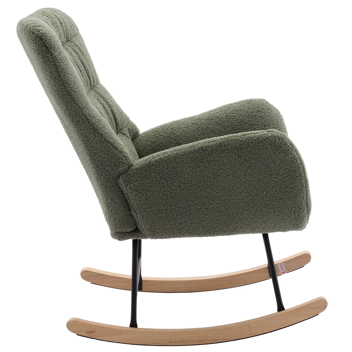 Nursery Rocking Chair, Teddy Upholstered Glider Rocker, Rocking Accent Chair with High Backrest, Comfy Rocking Accent Armchair for Living Room, Bedroom, Offices, GREEN