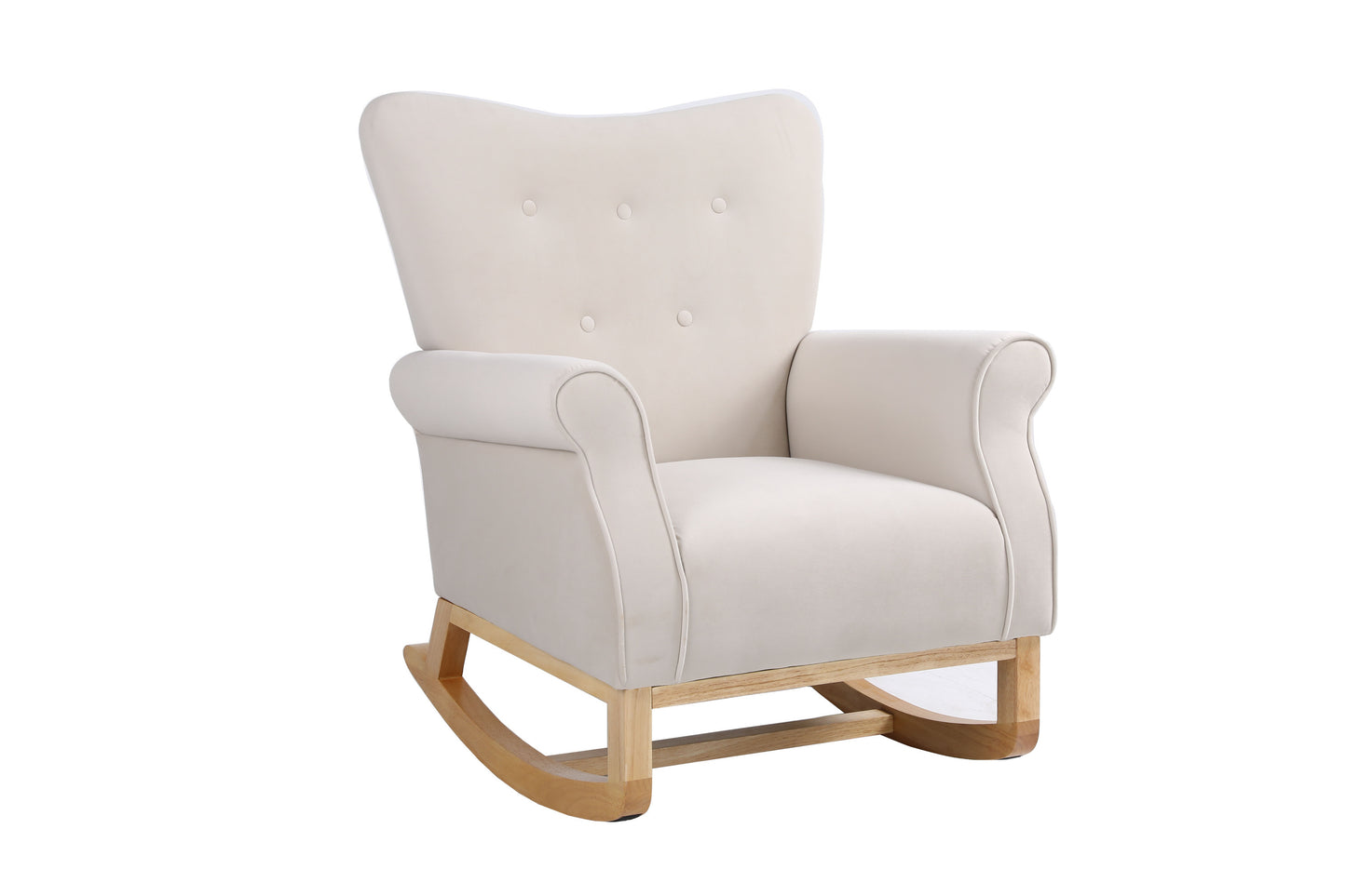 Baby Room High Back Rocking Chair Nursery Chair , Comfortable Rocker Fabric Padded Seat ,Modern High Back Armchair