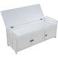 TREXM Storage Bench with 3 Shutter-shaped Doors, Shoe Bench with Removable Cushion and Hidden Storage Space (White, OLD SKU: WF284226AAK)