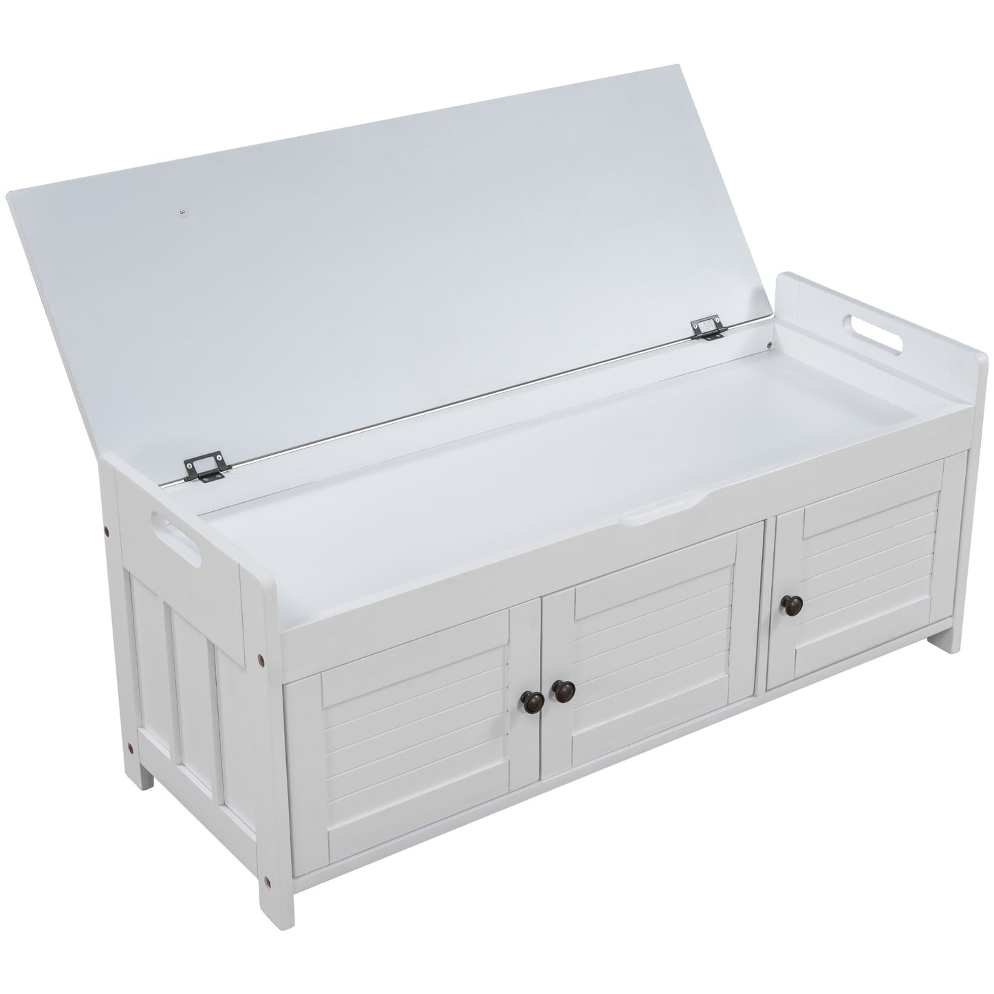 TREXM Storage Bench with 3 Shutter-shaped Doors, Shoe Bench with Removable Cushion and Hidden Storage Space (White, OLD SKU: WF284226AAK)