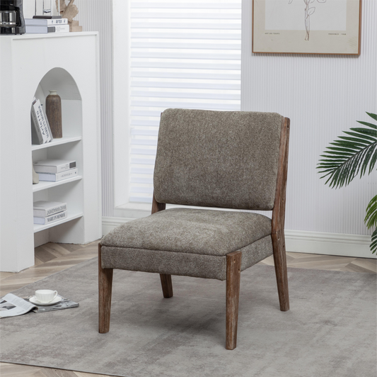 FONDHOME Chenille Single Accent Chair, Wooden Legs, Thick Upholstery, High Density Foam, Small Modern Armless Chair For Living Room Bedroom, Khaki